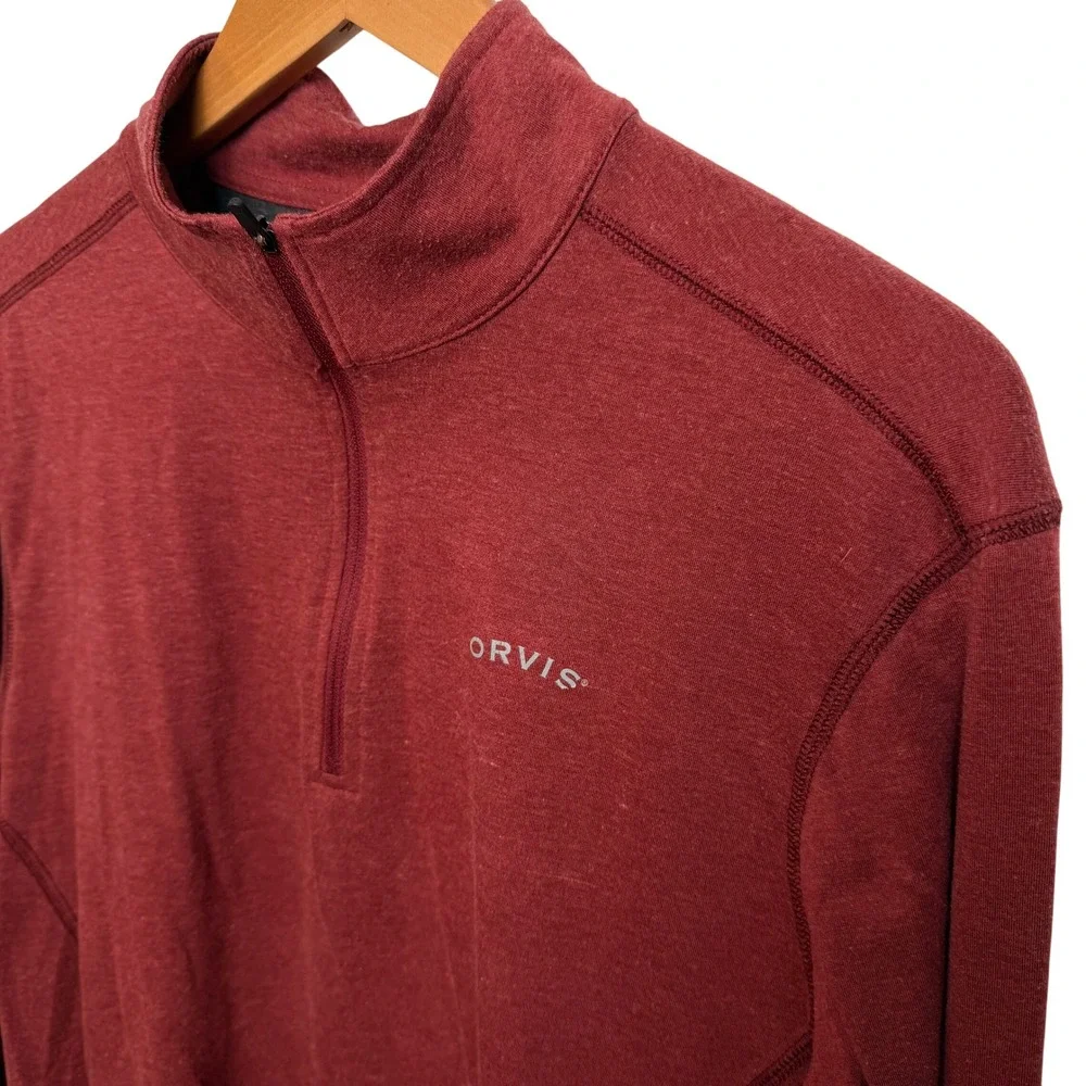 Orvis Mens Quarter Zip Pullover M Red Heather Long Sleeve Lightweight Active